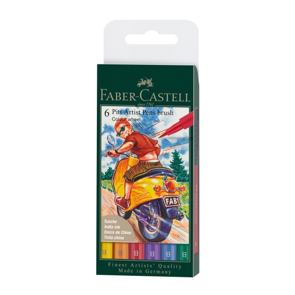 Faber-Castell Pitt Artist Pens Brush Colour Wheel 6er Set