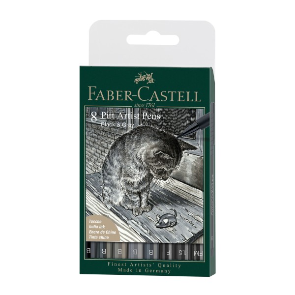 Faber-Castell Pitt Artist Pens 8er Set - Black & Grey