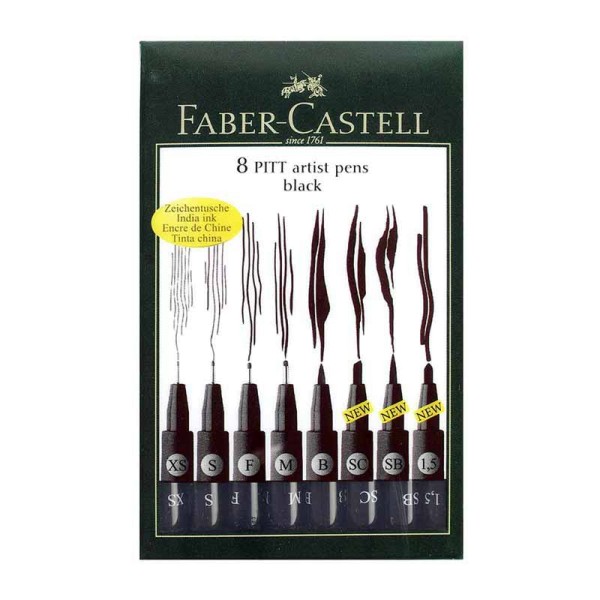 Faber-Castell Pitt Artist Pens Black Liner-Brush 8er Set