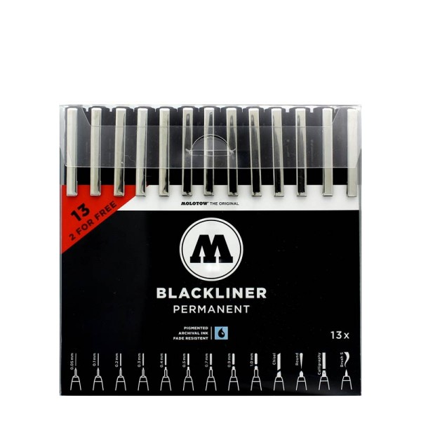 Molotow Blackliner Marker 13er Set - Permanent Set Complete - Schwarz